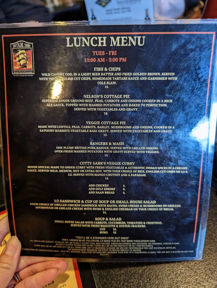 The Olde Ship Menu - Image 1