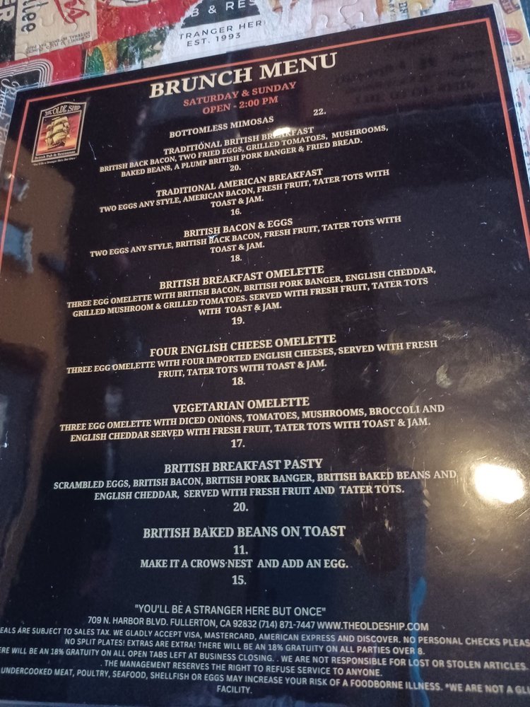 The Olde Ship Menu - Image 10
