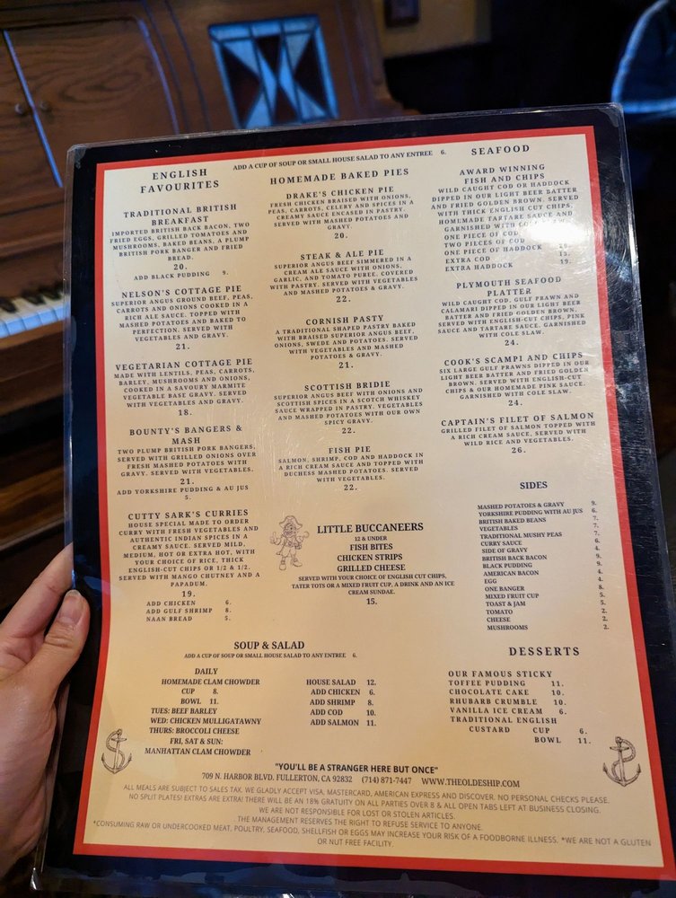 The Olde Ship Menu - Image 3
