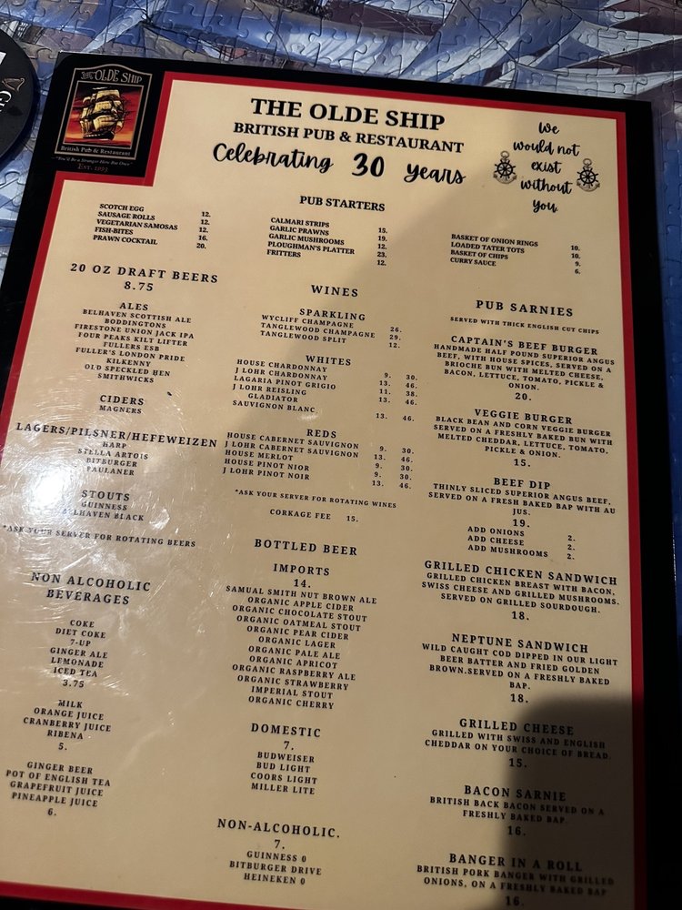 The Olde Ship Menu - Image 6