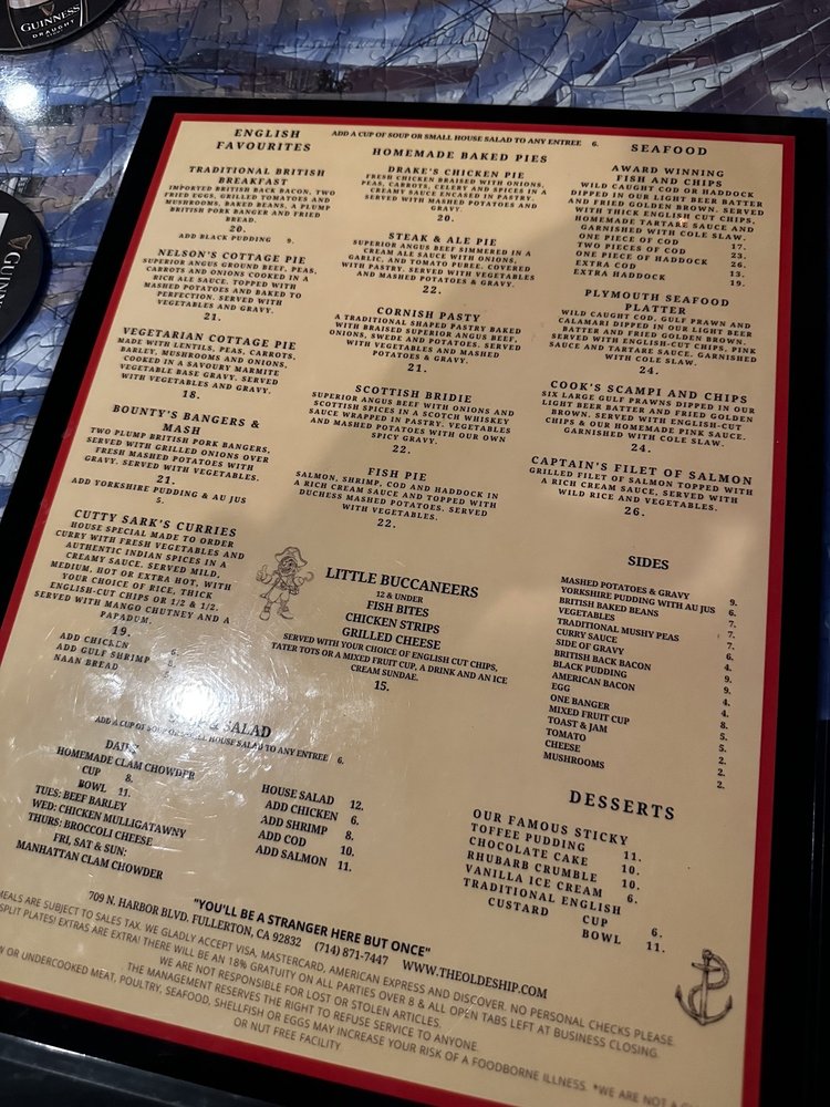 The Olde Ship Menu - Image 7