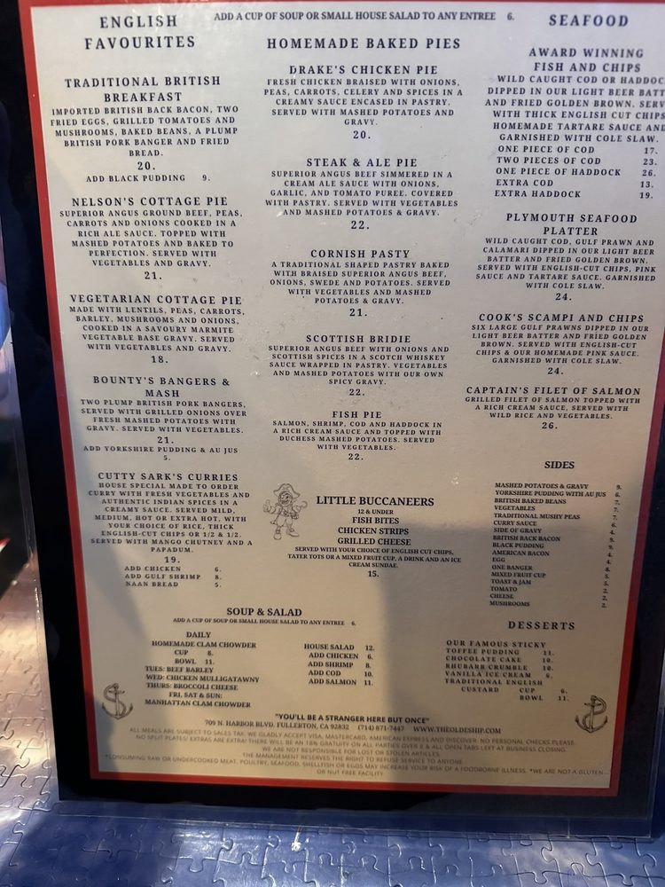 The Olde Ship Menu - Image 9